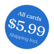 A sticker displaying all cards cost $5.99 with shipping included.